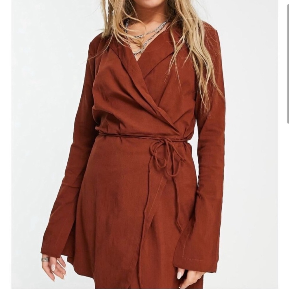 Free People Helena Wrap Dress Coconut Shell Burnt Orange - Picture 2 of 11